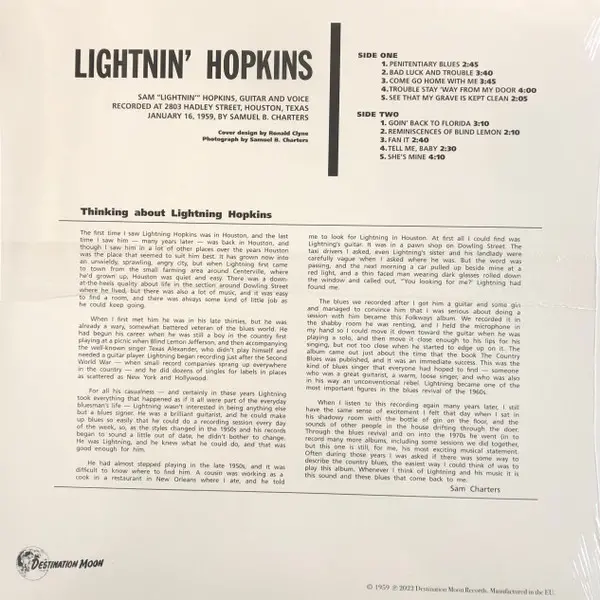 Lightnin' Hopkins - Lightnin' Hopkins (Clear, LP, Album, Numbered, Reissue) - фото №2