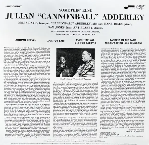 Cannonball Adderley - Somethin' Else (2 платівки, 180g, SuperVinyl™, LP, Album, Numbered, Reissue, Remastered, Stereo) - фото №3