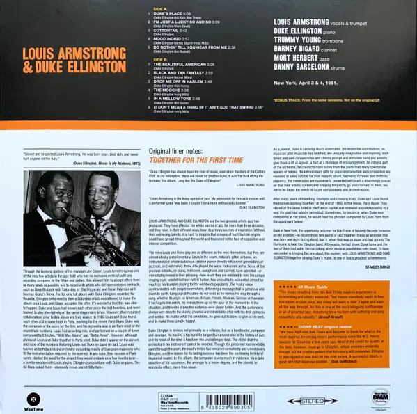 Louis Armstrong & Duke Ellington - The Great Summit (180 грамм, Альбом) - фото №2