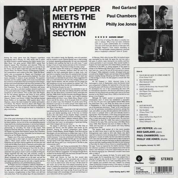 Art Pepper - Art Pepper Meets The Rhythm Section (180 грамм, Альбом, Лимитированое, Переиздание, Ремастеринг) - фото №2
