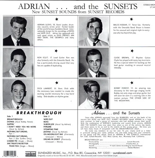 Adrian And The Sunsets - Breakthrough (Multi-, Swirly, Colored, LP, Album, Reissue, Stereo, Mono) - фото №2
