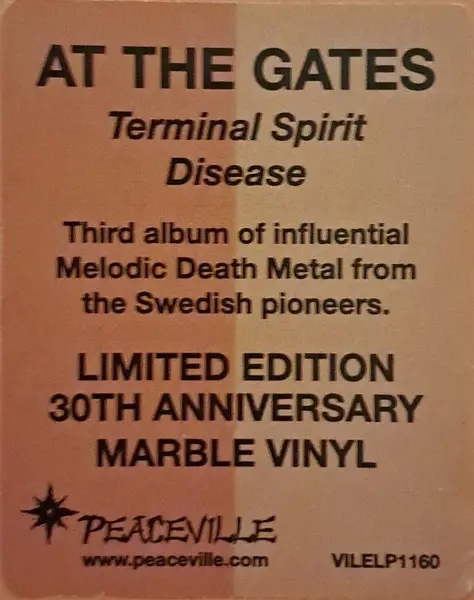 At The Gates - Terminal Spirit Disease (Оранжевый, Мрамор, Альбом, Лимитированое, Переиздание) - фото №3