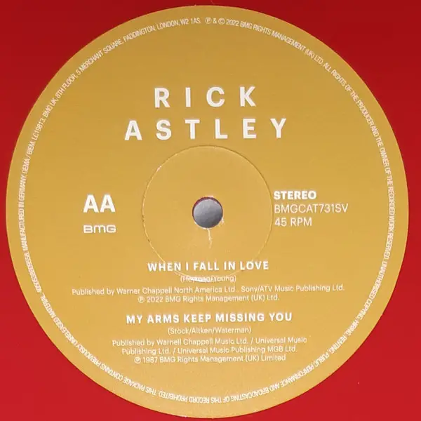 Rick Astley - Love This Christmas / When I Fall In Love (Красный, 45 об/мин, Сингл, Лимитированое) - фото №5