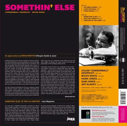 Cannonball Adderley & Miles Davis - Somethin' Else (Blue, LP, Album, Reissue, Stereo) - фото №2