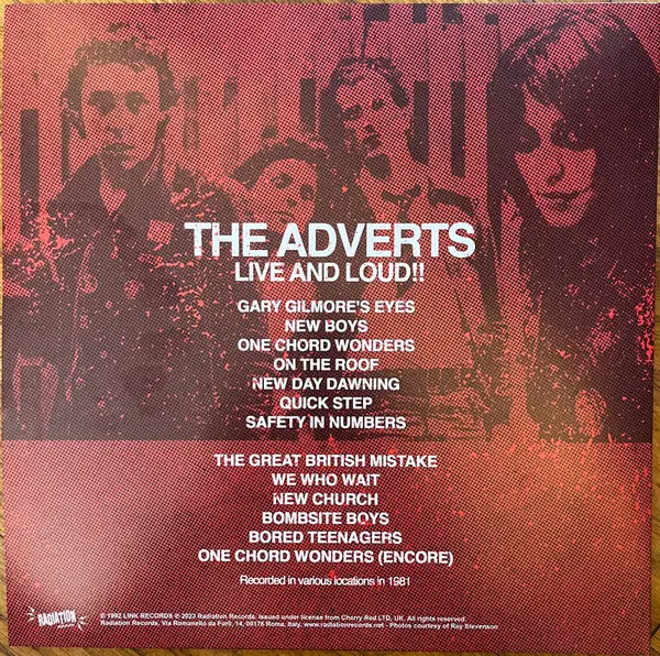 The Adverts - Live And Loud!! (Red, LP, Album, Reissue) - фото №3