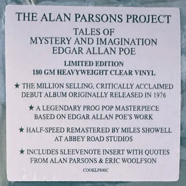The Alan Parsons Project - Tales Of Mystery And Imagination - Edgar Allan Poe (Раскладная обложка, 180 грамм, Прозрачный, Альбом, Лимитированое, Ремастеринг) - фото №8