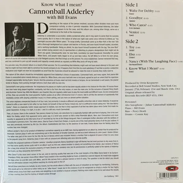 Cannonball Adderley & Bill Evans - Know What I Mean? (LP, Album, Reissue) - фото №2