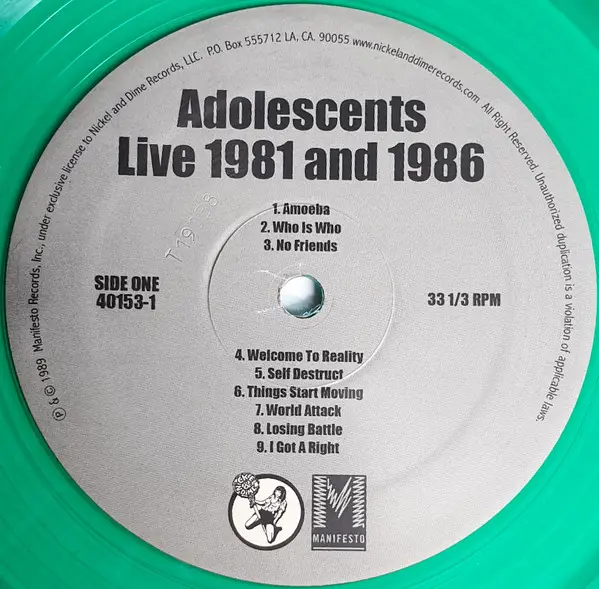 Adolescents - Live 1981 And 1986 (Green, LP, Album, Reissue) - фото №5