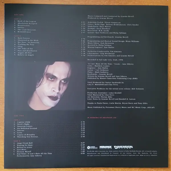 Graeme Revell - The Crow (Original Motion Picture Score) (2 платівки, Альбом, Deluxe видання, Перевидання) - фото №8