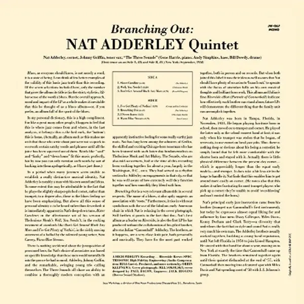 Nat Adderley - Branching Out (180g, LP, Album, Reissue, Remastered, Mono) - фото №3