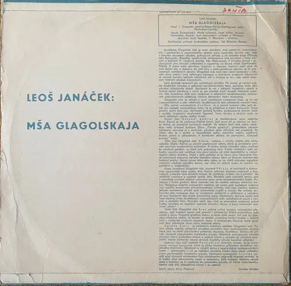 Leoš Janáček - Mša Glagolskaja (LP, Album, Mono) - фото №5