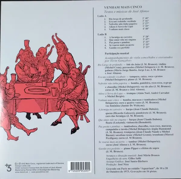 José Afonso - Venham Mais Cinco (Gatefold, LP, Album, Reissue, Stereo) - фото №2