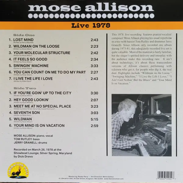 Mose Allison - Live 1978 (Record Store Day) - фото №2