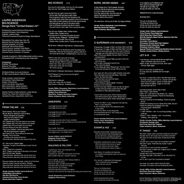 Laurie Anderson - Big Science (Красный, Непрозрачный, Альбом, Переиздание, Ремастеринг) - фото №6