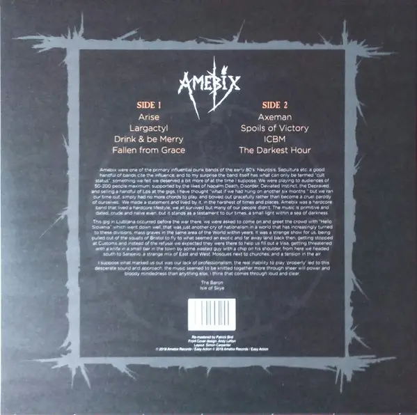 Amebix - Slovenia 1986 (Оранжевый, Непрозрачный, Альбом, Лимитированое, Переиздание, Ремастеринг) - фото №3