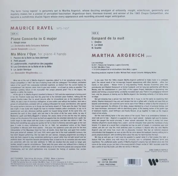 Martha Argerich - Ravel: Adagio From Piano Concerto In G, Ma Mère L'Oye, Gaspard de la Nuit (180 грамм, Сборник) - фото №2