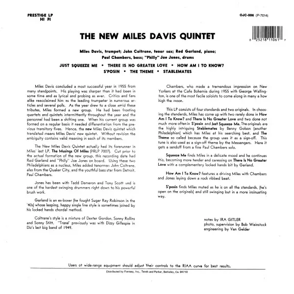 The Miles Davis Quintet - Miles (LP, Album, Reissue) - фото №2