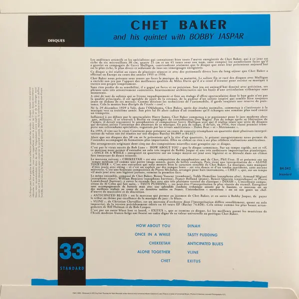 The Chet Baker Quintet & Bobby Jaspar - Chet Baker And His Quintet With Bobby Jaspar (180 грам, Альбом, Лимітоване, Перевидання, Ремастеринг, Моно) - фото №2