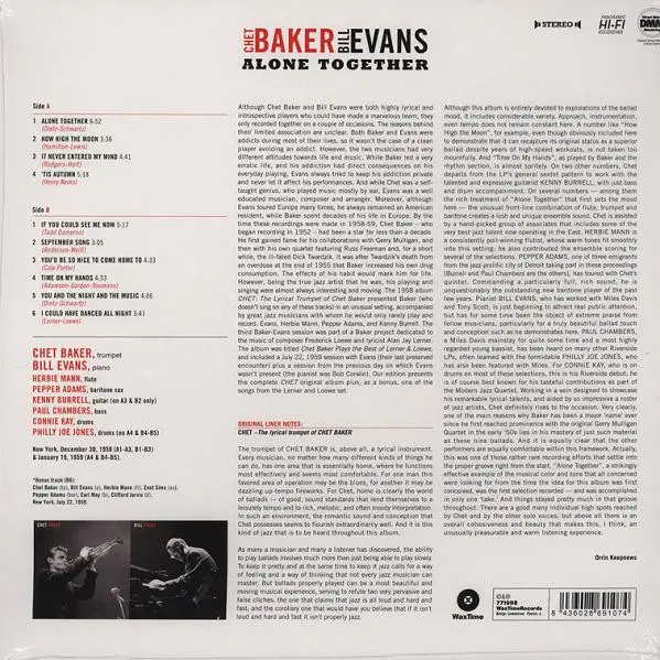 Chet Baker & Bill Evans - Alone Together (180 грамм, Альбом, Лимитированое, Переиздание, Ремастеринг) - фото №2