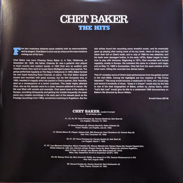 Chet Baker - The Hits (180 грамм, Сборник, Лимитированое) - фото №7