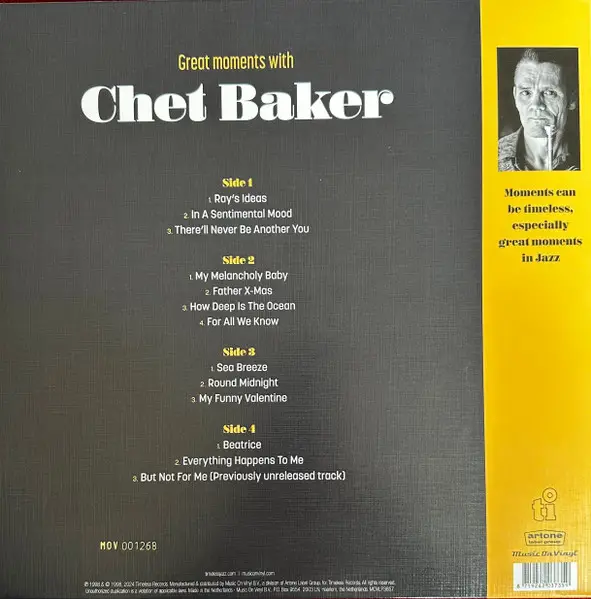 Chet Baker - Great Moments With Chet Baker (Лимітоване, Перевидання) - фото №2