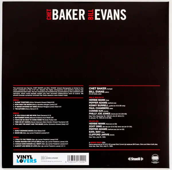 Chet Baker & Bill Evans - The Complete Recordings (2 платівки, 180 грам, Збірник, Лимітоване) - фото №3