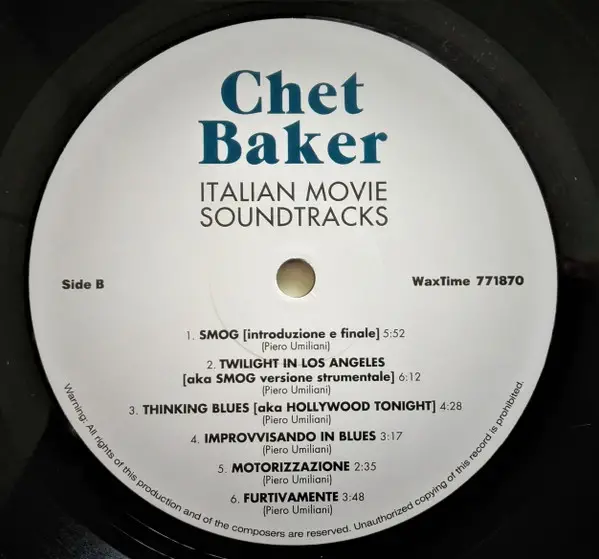 Chet Baker - Italian Movie Soundtracks (180 грам, Збірник, Лимітоване, Перевидання, Ремастеринг) - фото №4