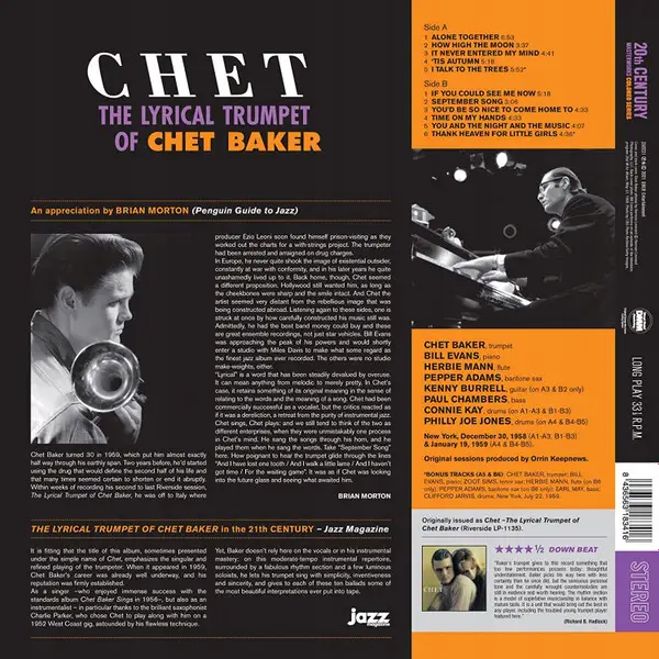 Chet Baker - The Lyrical Trumpet Of Chet Baker (Помаранчевий, 180 грам, Альбом, Лимітоване, Перевидання) - фото №2