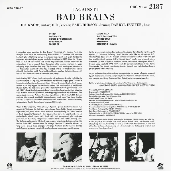 Bad Brains - I Against I (Альбом, Перевидання, Ремастеринг) - фото №2