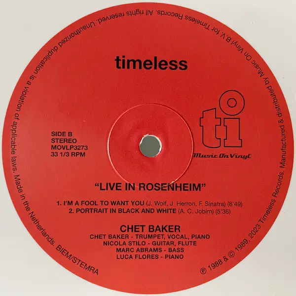 Chet Baker - Chet Baker's Last Recording As Quartet (2 платівки, Білий, 180 грам, Альбом, Лимітоване, Пронумерований, Перевидання) - фото №6