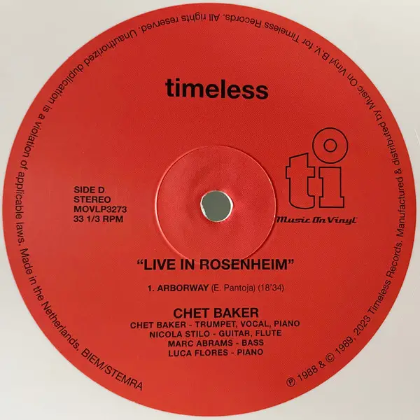Chet Baker - Chet Baker's Last Recording As Quartet (2 платівки, Білий, 180 грам, Альбом, Лимітоване, Пронумерований, Перевидання) - фото №8