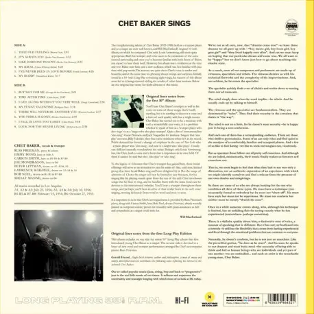 Chet Baker - Chet Baker Sings (Жовтий, 180 грам, Альбом, Перевидання, Моно) - фото №3