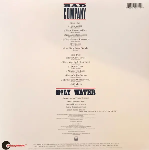 Bad Company - Holy Water (180 грамм, Синий, Альбом, Лимитированое, Переиздание, Ремастеринг, Специальное издание) - фото №2