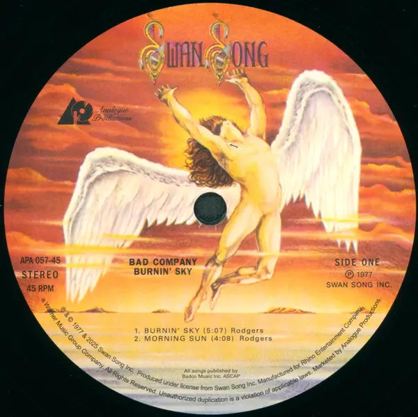 Bad Company - Burnin' Sky (2 платівки, 45 об/хв, Альбом, Пронумерований, Перевидання, Ремастеринг) - фото №4
