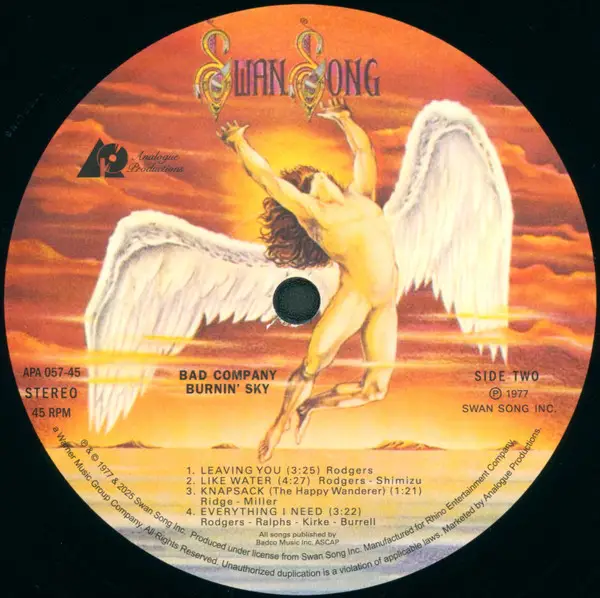 Bad Company - Burnin' Sky (2 платівки, 45 об/хв, Альбом, Пронумерований, Перевидання, Ремастеринг) - фото №5