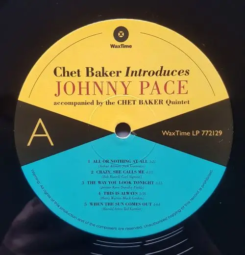 Chet Baker & Johnny Pace & The Chet Baker Quintet - Chet Baker Introduces Johnny Pace Accompanied By The Chet Baker Quintet (Альбом, Лимитированое, Ремастеринг) - фото №5