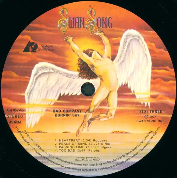 Bad Company - Burnin' Sky (2 платівки, 45 об/хв, Альбом, Пронумерований, Перевидання, Ремастеринг) - фото №6