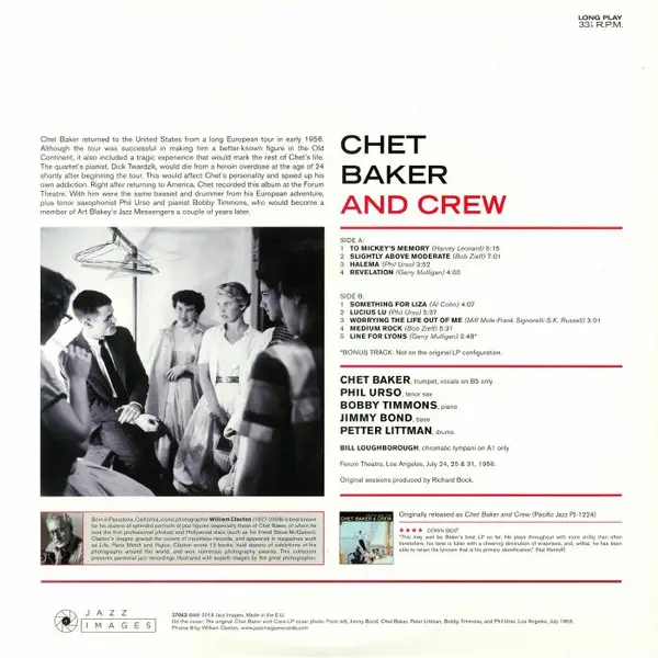 Chet Baker & Crew - Chet Baker & Crew (180 грамм, Раскладная обложка, Альбом, Лимитированое, Переиздание) - фото №2
