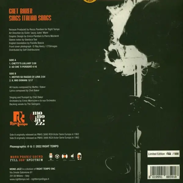 Chet Baker - Chet Baker Sings Italian Songs (EP, Збірник, Лимітоване, Пронумерований, Моно) - фото №2