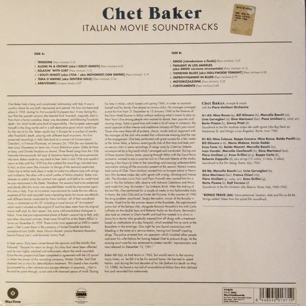 Chet Baker - Italian Movie Soundtracks (180 грам, Збірник, Лимітоване, Перевидання, Ремастеринг) - фото №2