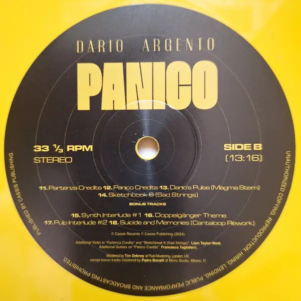 Alessandro Baldessari - Dario Argento PANICO (Original Motion Picture Soundtrack) (Альбом, Лимитированое) - фото №5