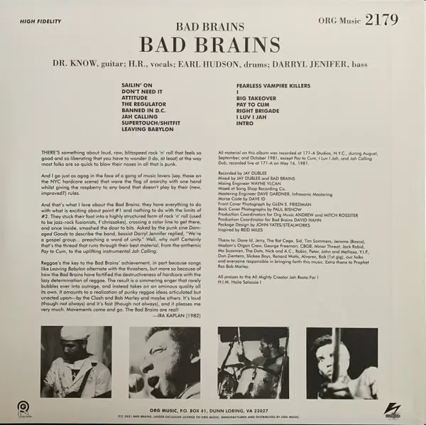 Bad Brains - Bad Brains (Альбом, Перевидання, Ремастеринг, Додатковий друк) - фото №2