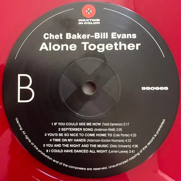 Chet Baker & Bill Evans - Alone Together  (Червоний, 180 грам, Альбом, Лимітоване, Перевидання) - фото №5
