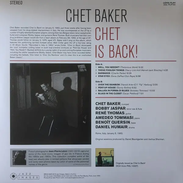 Chet Baker - Chet Is Back! (180 грамм, Альбом, Лимитированое, Переиздание) - фото №2