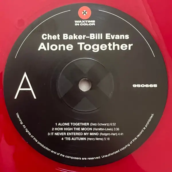 Chet Baker & Bill Evans - Alone Together  (Червоний, 180 грам, Альбом, Лимітоване, Перевидання) - фото №4