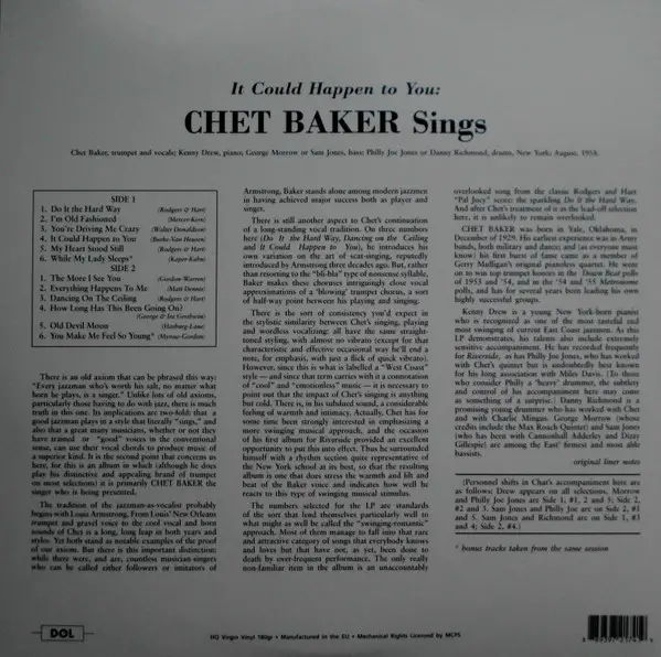 Chet Baker - It Could Happen To You - Chet Baker Sings (180 грам, Розкладна обкладинка, Альбом, Deluxe видання, Перевидання) - фото №5