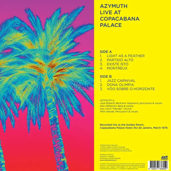 Azymuth - Live At The Copacabana Palace (Синий, Зелёный, Полупрозрачный, Альбом, Лимитированое, Переиздание) - фото №2