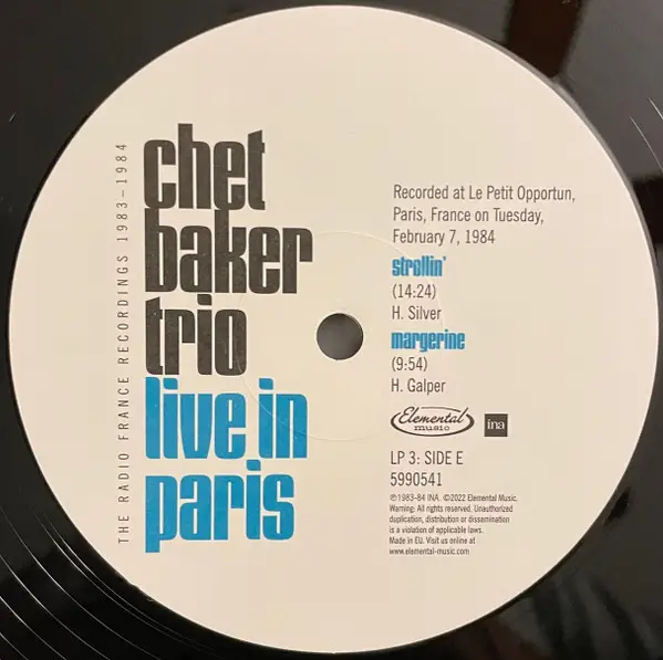 Chet Baker Trio - Live In Paris: The Radio France Recordings 1983-1984 (3 платівки, 180 грам, Record Store Day, Deluxe видання, Лимітоване, Пронумерований) - фото №11
