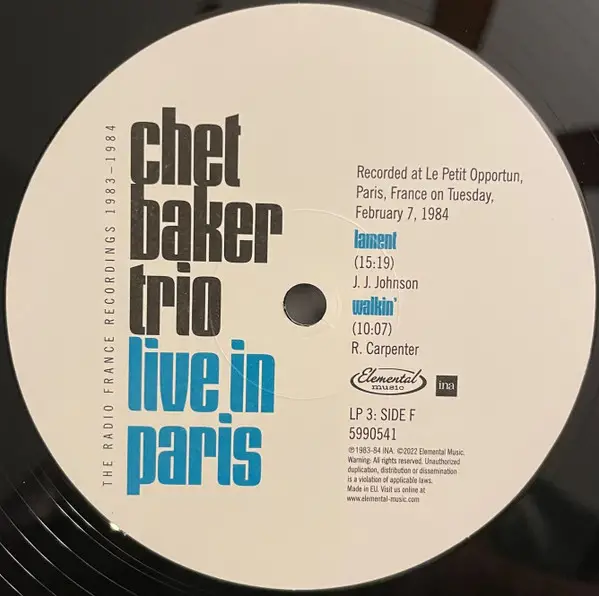 Chet Baker Trio - Live In Paris: The Radio France Recordings 1983-1984 (3 платівки, 180 грам, Record Store Day, Deluxe видання, Лимітоване, Пронумерований) - фото №12