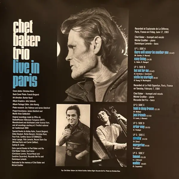 Chet Baker Trio - Live In Paris: The Radio France Recordings 1983-1984 (3 платівки, 180 грам, Record Store Day, Deluxe видання, Лимітоване, Пронумерований) - фото №2